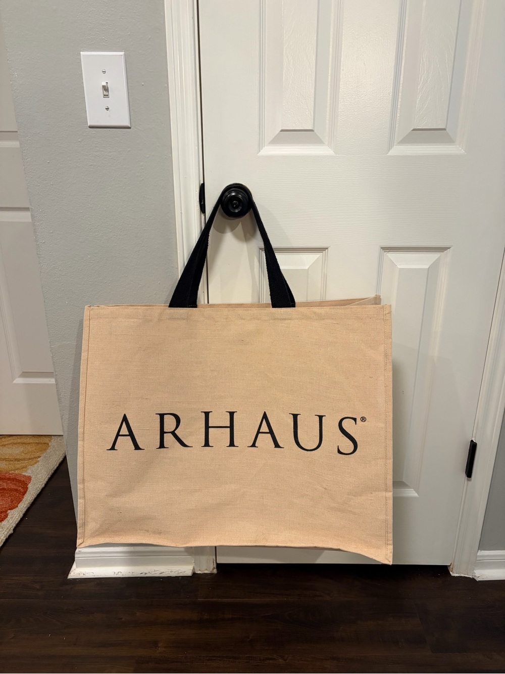 ARHAUS Large Canvas Tote Bag Tan Black Straps
